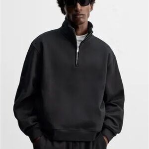 Zara Men's Charcoal Zip-Up Sweater
